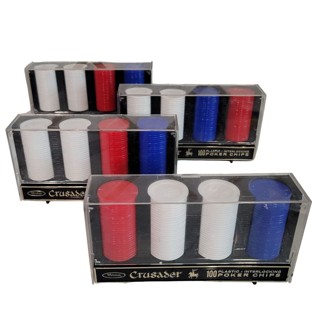 Vintage Mid Century Whitman Crusader Poker Chips W Holder/60s Whitman Poker Chip